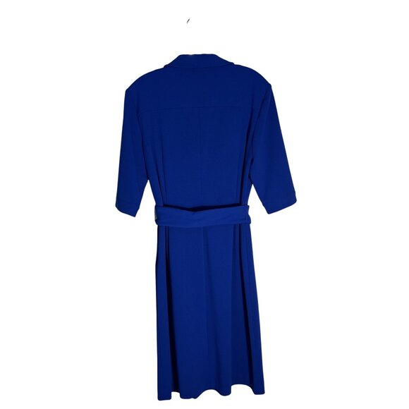 Tahari Arthur S. Levine Blue Belted Midi Faux Wrap Dress Collared Neck - Picture 2 of 11